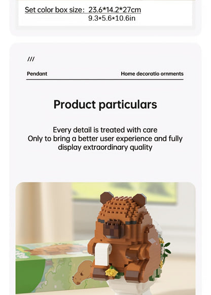 Capybara Micro Brick Building Set 562pcs Collector Edition – Miniature DIY Assembly Desk Decor Stress Relief Toy for Kids Teens Adults Capybara Lover Gift Birthday Easter Christmas Multiple Scenes
