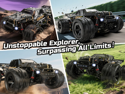 DEERC 1/16 All-Metal 42KM/H RC Truck 4WD Off-Road Monster Truck with Dual 1500mAh Batteries, LED Headlights & Wheelie Bar – High Speed Remote Control Car for Adults & Hobbyists (Black)