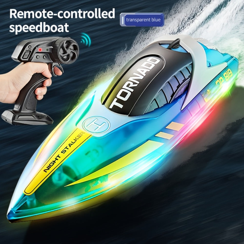 RC Speedboat 30KM/H with LED Night Navigation Lights – 2.4G Remote Control High Speed Boat, Anti-Capsizing Water Cooling System, Pool & Lake RC Toy for Kids & Adults, Birthday Gift