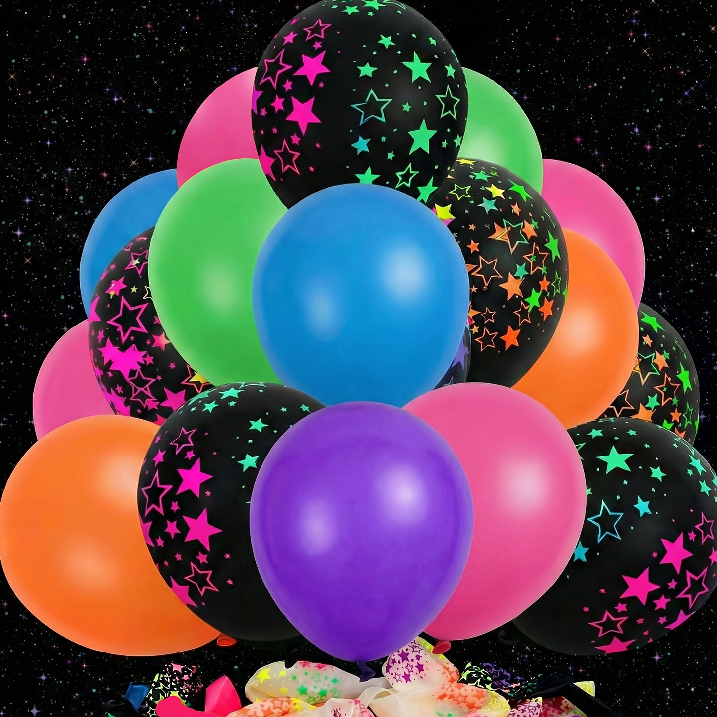 42pcs Glow Balloons Assorted, 12 Inches UV Neon Balloons With Neon Stars Glow In The Dark Balloons Party Fluorescent Balloons For Birthday Wedding Glow Party Supplies, Easter Decorations
