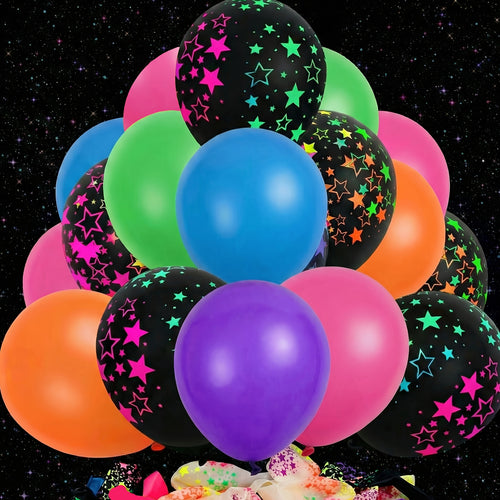 42pcs Glow Balloons Assorted, 12 Inches UV Neon Balloons With Neon Stars Glow In The Dark Balloons Party Fluorescent Balloons For Birthday Wedding Glow Party Supplies, Easter Decorations
