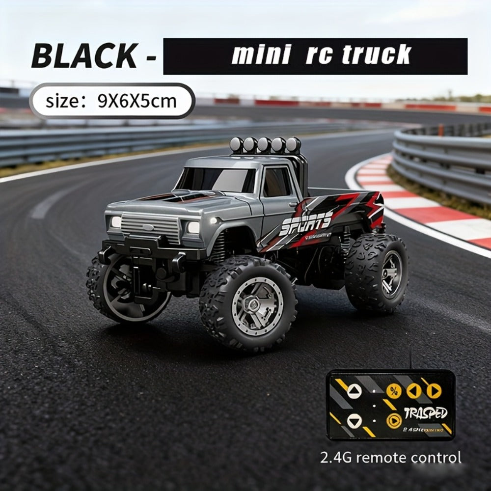Mini RC Truck 1:64 Scale with Trailer – 2.4GHz Alloy Remote Control Monster Off-Road Pickup, Body Lights & Headlights, Rock Crawler Toy for Boys, Birthday Christmas Gift (Green/Gray/Blue)