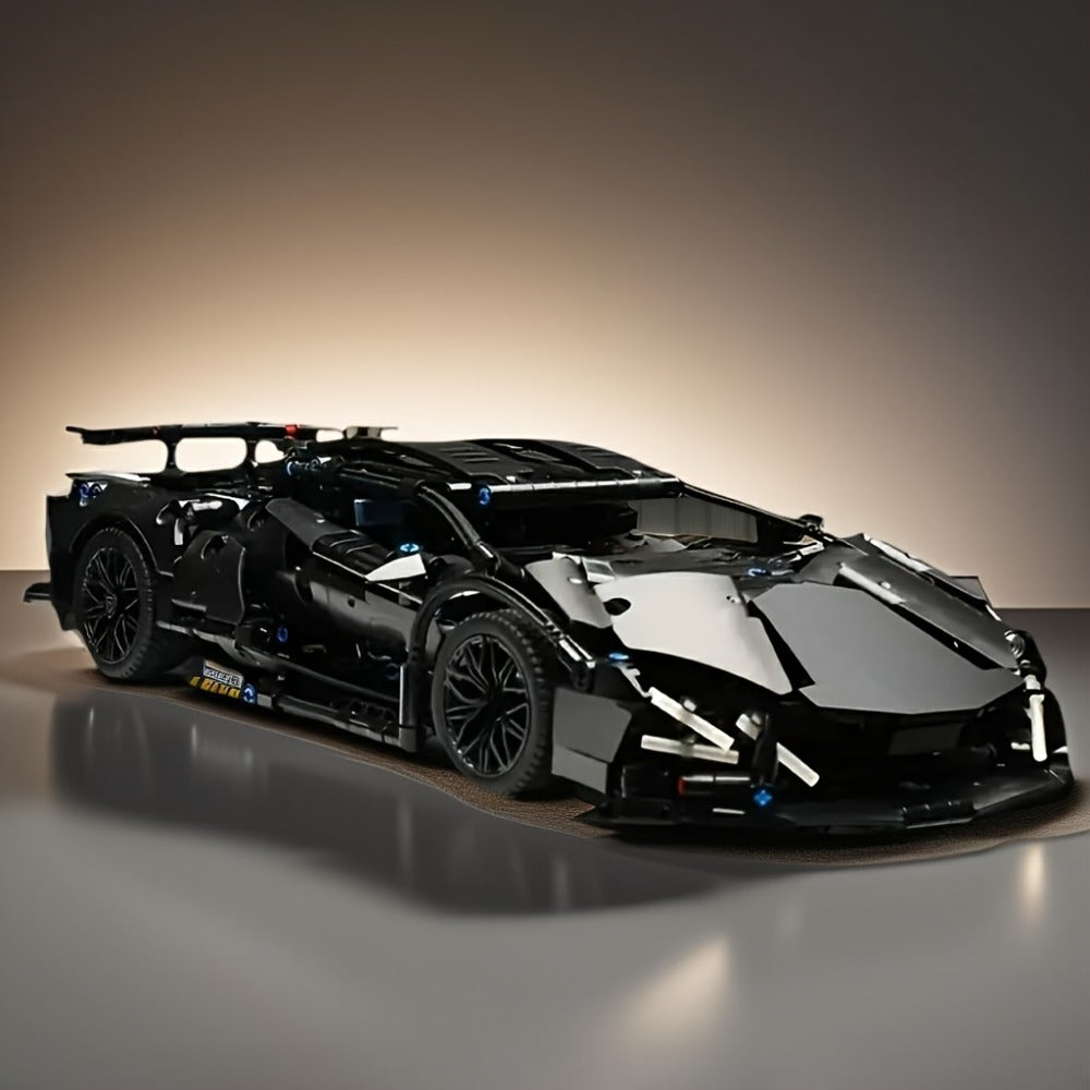 Black Supercar Building Blocks Set 1288 Pcs Limited Edition – Openable Hood & Trunk Functional Headlights Realistic Engine, Advanced Assembly Model Kit for Adults & Teens, Birthday Christmas Gift