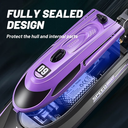 High Speed Remote Control Motor Speedboat, Up To 25km/ H Speed, Ship Flip Reset, Low Power/ Overboard Night Light Tips, Specially Suitable As A Christmas, Halloween, Birthday