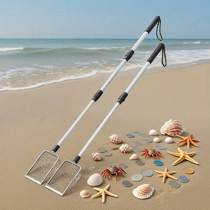 1/2pcs Stainless Steel Retractable Beach Sifter Scoop, Suitable for Treasure Hunting, Shell Collecting, Conch Collecting, Beach Combing, Can Also Be Used for Cleaning Cat Litter, A No-Bend Cat Litter Scoop
