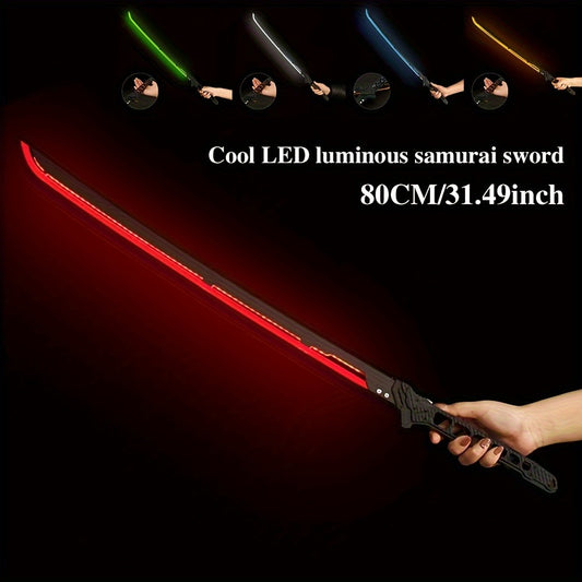 LED Samurai Sword Cyberpunk Glowing Katana 80cm – Acrylic Light-Up Blade for Halloween Costume Party Cosplay Sci-Fi Anime Props, Rechargeable Cool Gift for Teens & Adults, 5 Colors