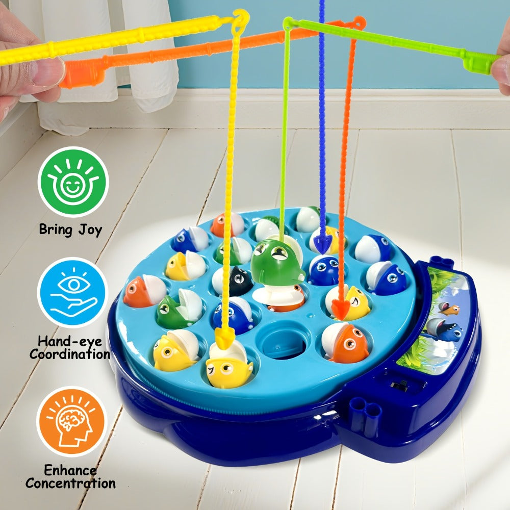 Kids Fishing Game with Rotating Board – 21 Fish & 4 Fishing Rods, Fast-Action Electronic Fishing Toy for Toddlers Ages 3+, Fun 2-4 Player Family Game, Great Birthday Gift