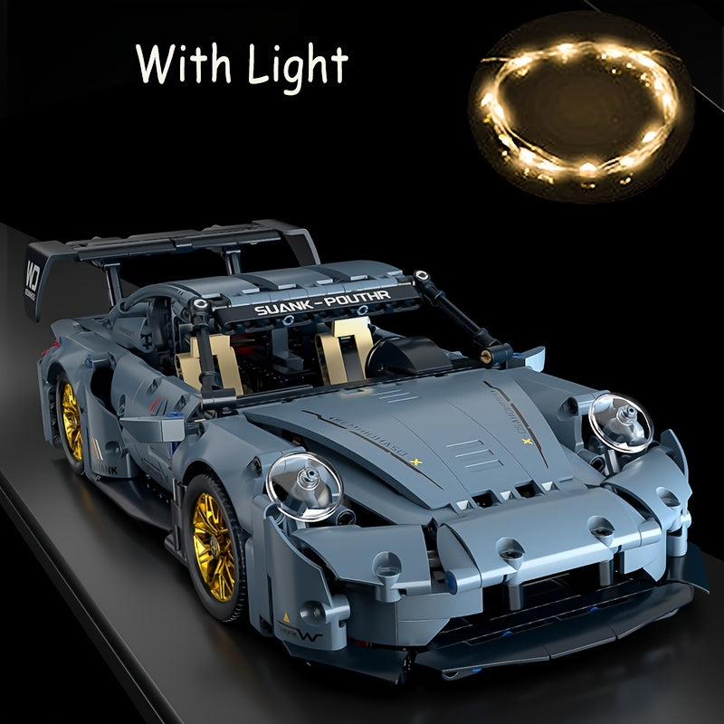 2100pcs Cool Toys for Men Creative Misty Blue Lowrider Sports Car Building Blocks Model Fashionable Model Desktop Ornament Room Decoration, Home, Adult Building, Valentine'S Day Gifts