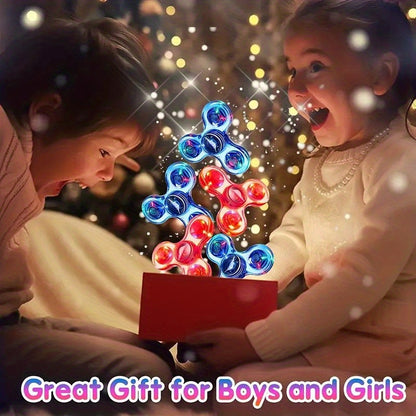 12pcs LED Crystal Fidget Spinner with Vibrant Lights - Glow-in-the-Dark, Adjustable Relax Gyroscope, Transparent PC Material, 4-Gear Colorful Spinning Top for Youngsters, Fidget Toys