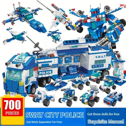 City Police Building Blocks Set 700 Pieces – Patrol Car Truck with Action Figures, Brick Toy for Boys Role Play STEM, Birthday Christmas Halloween Thanksgiving Gift Ages 6 7 8 9 10