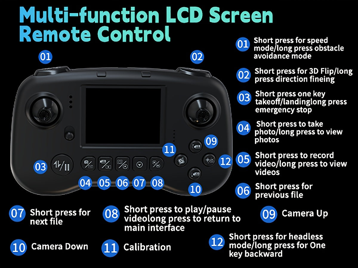 [Foldable RC Quadcopter] Drone With 2 Cameras For Beginners Adults, Drone With LCD Screen 2.8 Inch, Professional Brushless Motor 270° Obstacle Avoidance, Altitude Hold 3D Flips 3 Speeds Headless Mode One Key Takeoff/Landing, Foldable RC Quadcopter Support