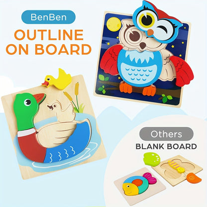 Baby Animal Wooden Puzzles for Toddlers 8 Pack – Infant Learning Toy 12 Months+, Bear Bunny Owl Frog Bee Duck Moose Raccoon, Fine Motor Skills Educational Gift for Boys Girls Christmas Birthday