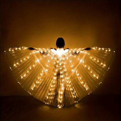 LED Feather Dance Costume Glowing Luminous – Light Up Belly Dance Performance Dress for Women Halloween Christmas Mardi Gras Rave Stage Show White Purple Warm White