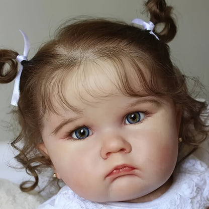 3D-Painted Skin Reborn Baby Doll 24 Inch Cloth Body Soft Vinyl Limbs Hand-Rooted Hair Acrylic Eyes – Lifelike Newborn Girl with Outfit Pacifier Bottle Ear Studs Birth Certificate, Collector Gift Ages 3+