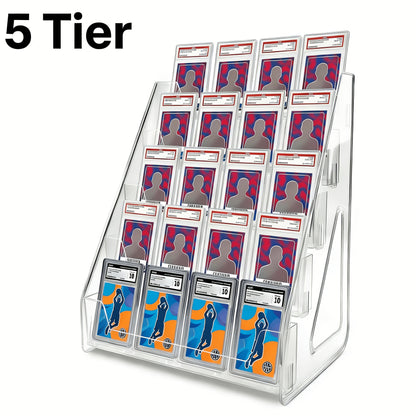 3/5-Tier Vertical Collectible Card Display Stand Compatible for PSA BGS SGC Graded Cards, Snap-in Assembly Suitable for Baseball & Basketball Trading Card Showcase, Desktop Holder for PSA/BGS/SGC Card Display