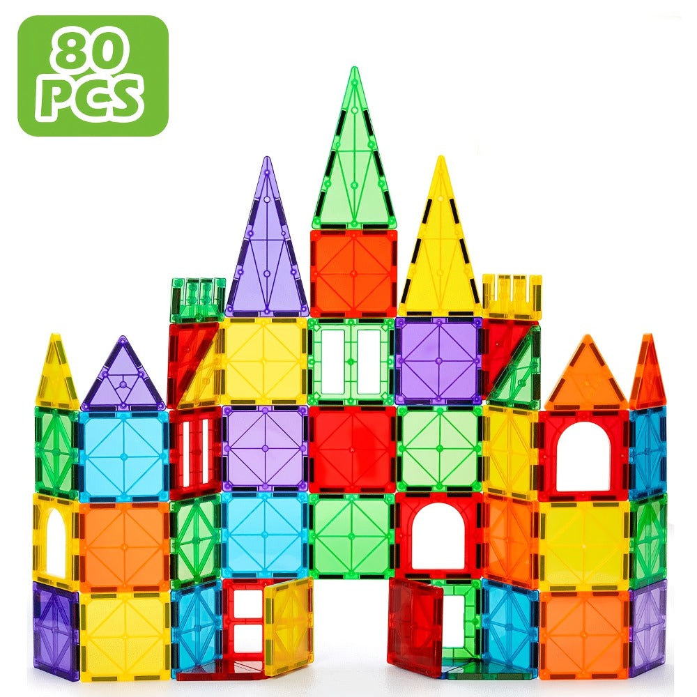 Magnetic Tiles for Kids 80/106/136pcs with 2 Cars – STEM Magnetic Building Blocks Construction Toy Set, Crystal Clear ABS, Sensory Learning Toy for Boys Girls Ages 3 4 5 6 7 8 9+, Birthday Christmas Gift