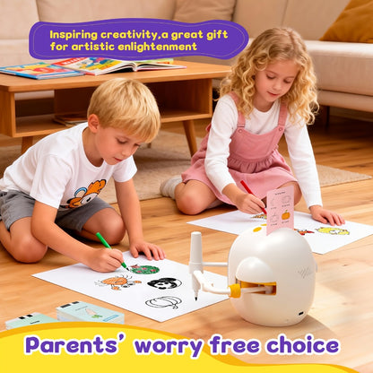 Drawing Robot for Kids with 200 Learning Cards & 12 Color Pens | Interactive Educational Toy, Tablet-Free Drawing Game, Step-by-Step Lessons, Suitable for Boys & Girls Ages 3+, ABS Material, USB Charging