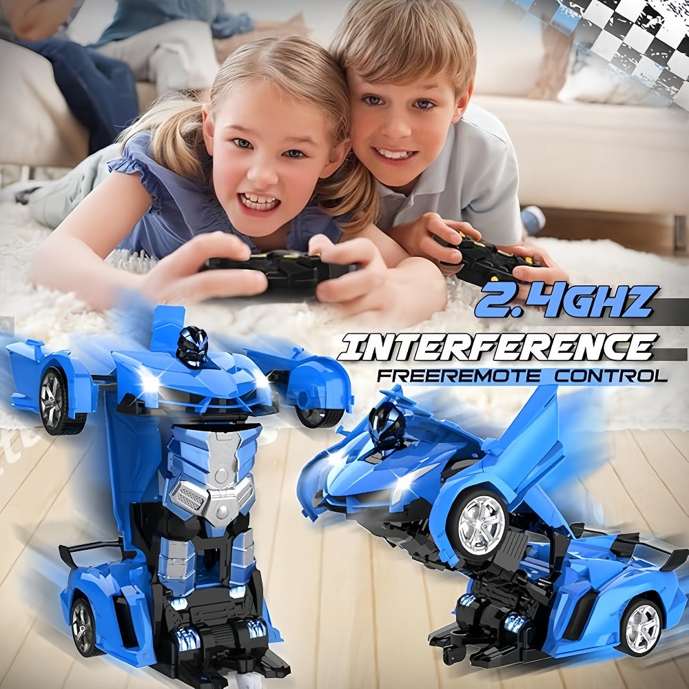 Transforming RC Stunt Car Robot for Kids – One-Button Deformation 360 Drift 2.4GHz Remote Control Toy with LED Lights Boys Gift Ages 3+ (Red/Blue/Yellow)