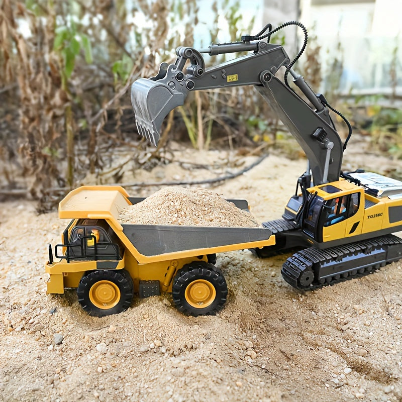[Ideal Gift] 1pc/2pcs 1:24 Alloy Bulldozer, Dump Truck And Excavator (11 Channels), Capable of Forward, Backward, Left Turn, Right Turn, And Sound, for Indoor And Outdoor Use, Ideal Christmas Birthday Gift for Boys Girls