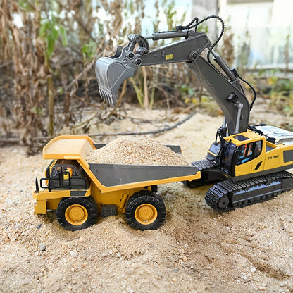 [Ideal Gift] 1pc/2pcs 1:24 Alloy Bulldozer, Dump Truck And Excavator (11 Channels), Capable of Forward, Backward, Left Turn, Right Turn, And Sound, for Indoor And Outdoor Use, Ideal Christmas Birthday Gift for Boys Girls