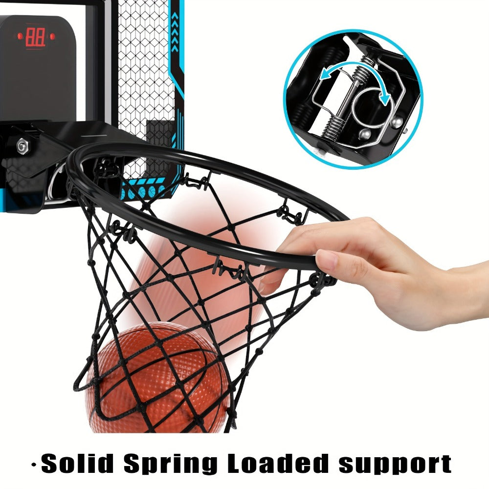Door Basketball Hoop Set for Kids & Adults – Indoor Outdoor Mini Basketball Stand with LED Lights, Electronic Scoreboard & 4 Basketballs, Perfect Birthday & Christmas Gift for Boys and Girls