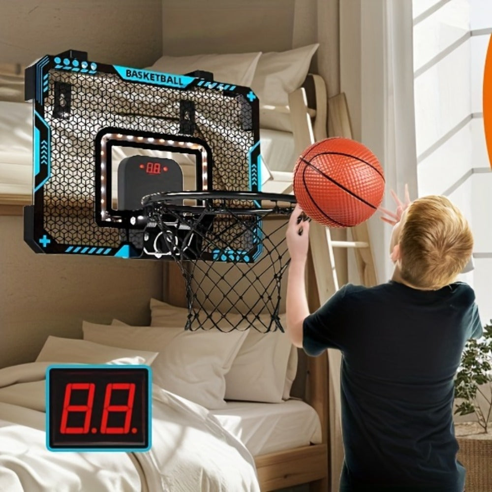 Door Basketball Hoop Set for Kids & Adults – Indoor Outdoor Mini Basketball Stand with LED Lights, Electronic Scoreboard & 4 Basketballs, Perfect Birthday & Christmas Gift for Boys and Girls
