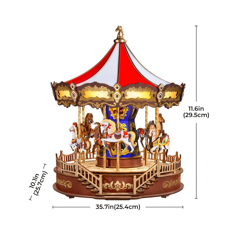 Rolife Carousel Music Box Kit – DIY 3D Wooden Puzzle Architectural Craft Model, Spinning Carousel with Music, Hobby Home Decor, Valentine's Day Birthday Christmas Anniversary Gift for Adults Teens