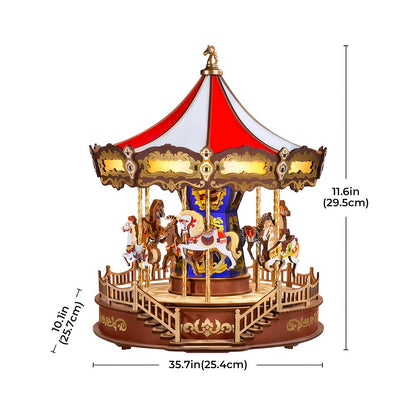 Rolife Carousel Music Box Kit – DIY 3D Wooden Puzzle Architectural Craft Model, Spinning Carousel with Music, Hobby Home Decor, Valentine's Day Birthday Christmas Anniversary Gift for Adults Teens