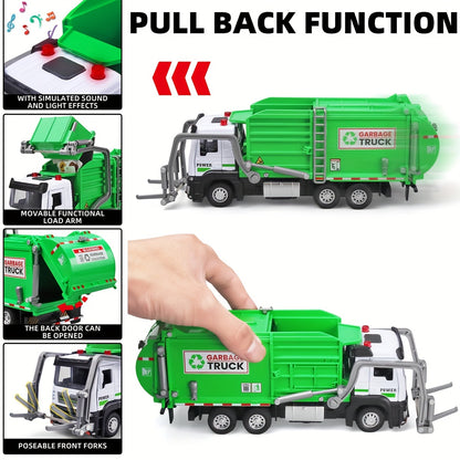 [4 Trash Bins Garbage Truck Model] Toy Garbage Truck with Sound&Light, Cleaning, Garbage Sorting Bin, Sanitation And Cleaning Engineering Car Model Toys Gifs for Boys&Girls