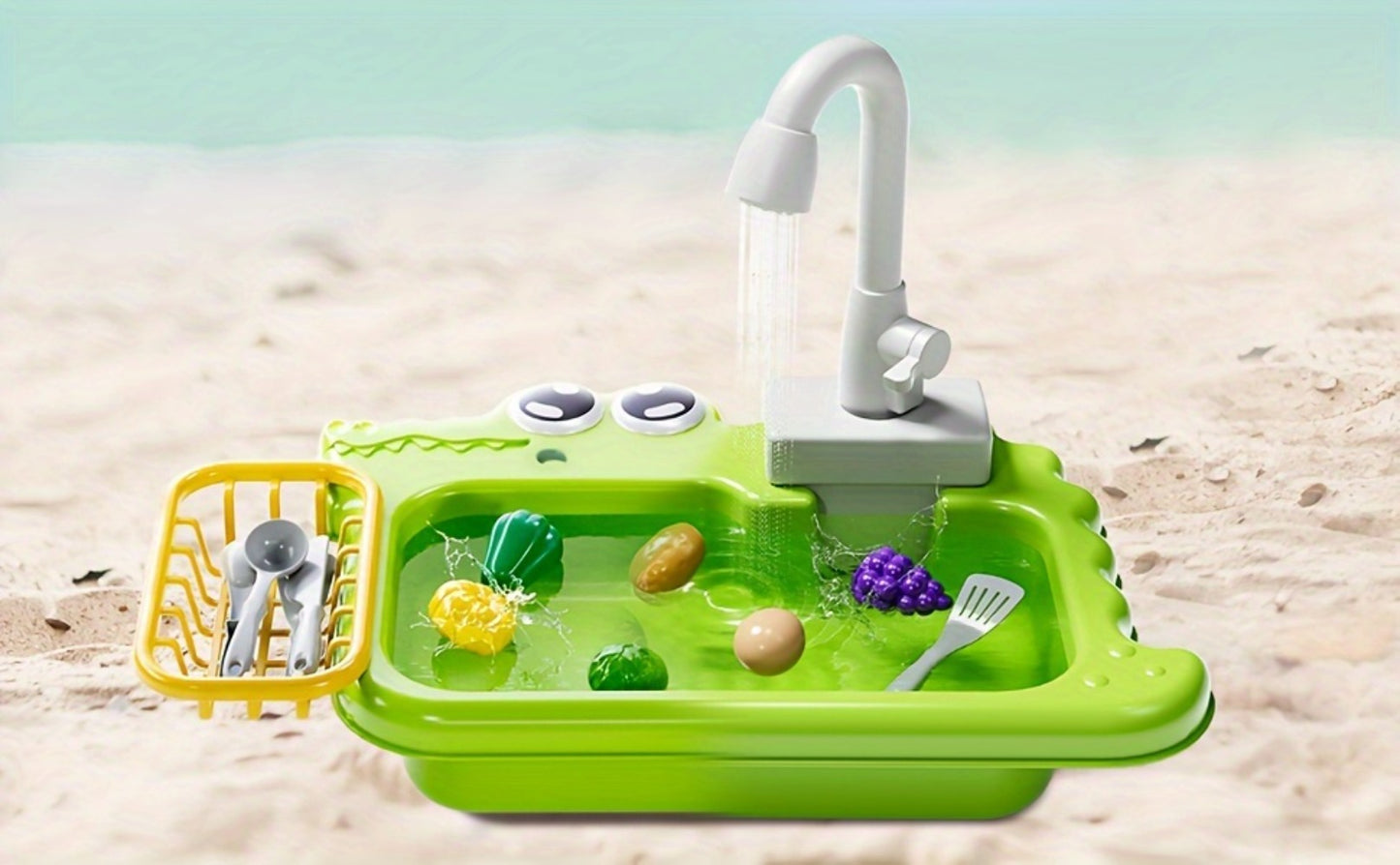 Kids Play Sink Toy with Running Water – Automatic Water Cycle System Pretend Play Dishwasher Kitchen Sink for Toddlers Boys & Girls, Role Play Kitchen Accessory Birthday Gift