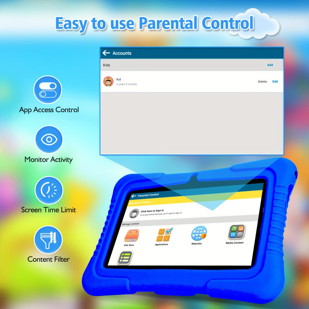 Veidoo Kids Tablet, 7 Inch Android Tablet PC, 2GB RAM 32GB ROM, Safety Eye Protection Screen, Wifi, Dual Camera, Games, Parental Control APP, Tablet with Silicone Case