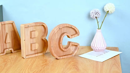 26 Wooden Letter Penny Bank, Penny Bank for Adults, Alphabet Money Bank, Safe & Durable Savings Box Coin Bank Birthday Gift