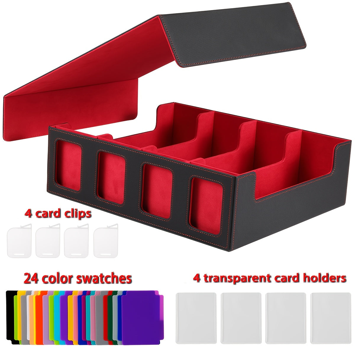 Card Cartridge Display Window, Equipped With 24 Color Cards; Four Card Sleeves; Four Grid Boards, Transaction Card Storage Box, Capable Of Holding Over 1200 Single Set Cards, Strong Magnetic Card Box, Suitable For Gaming Transaction Cards