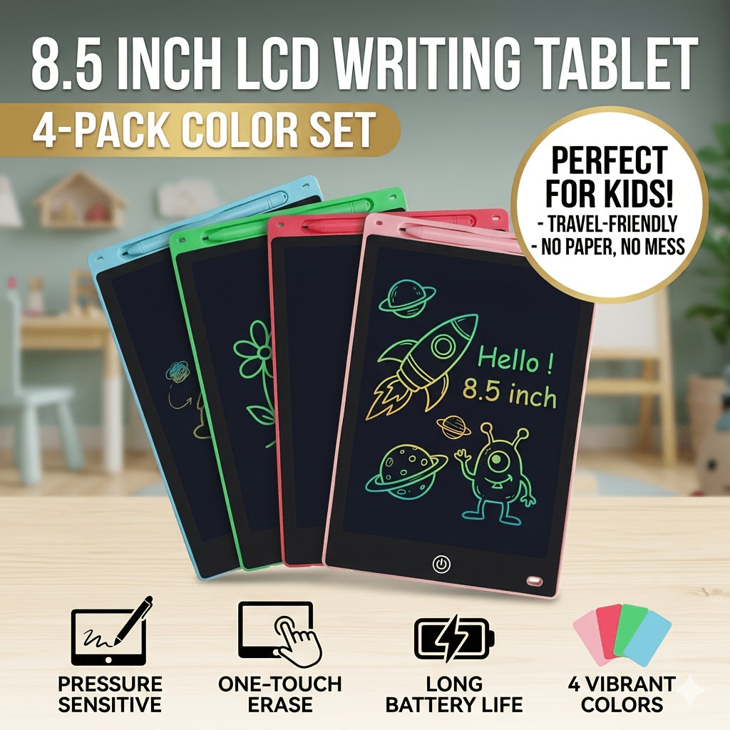 4 Pack 8.5 Inch LCD Writing Tablet, Colorful Doodle Board, Reusable Electronic Drawing Pad, Educational Learning Toys for 3 4 5 6 Year Old Boys Girls, Portable Gift for Home School Travel