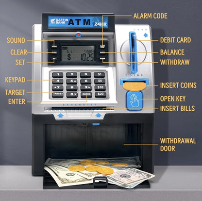 Electronic Money Bank with Debit Card And Cash Scanning Function - Coin And Bill Slot, Balance Calculator, Digital Safe, Combining Savings Security Device And ATM Function
