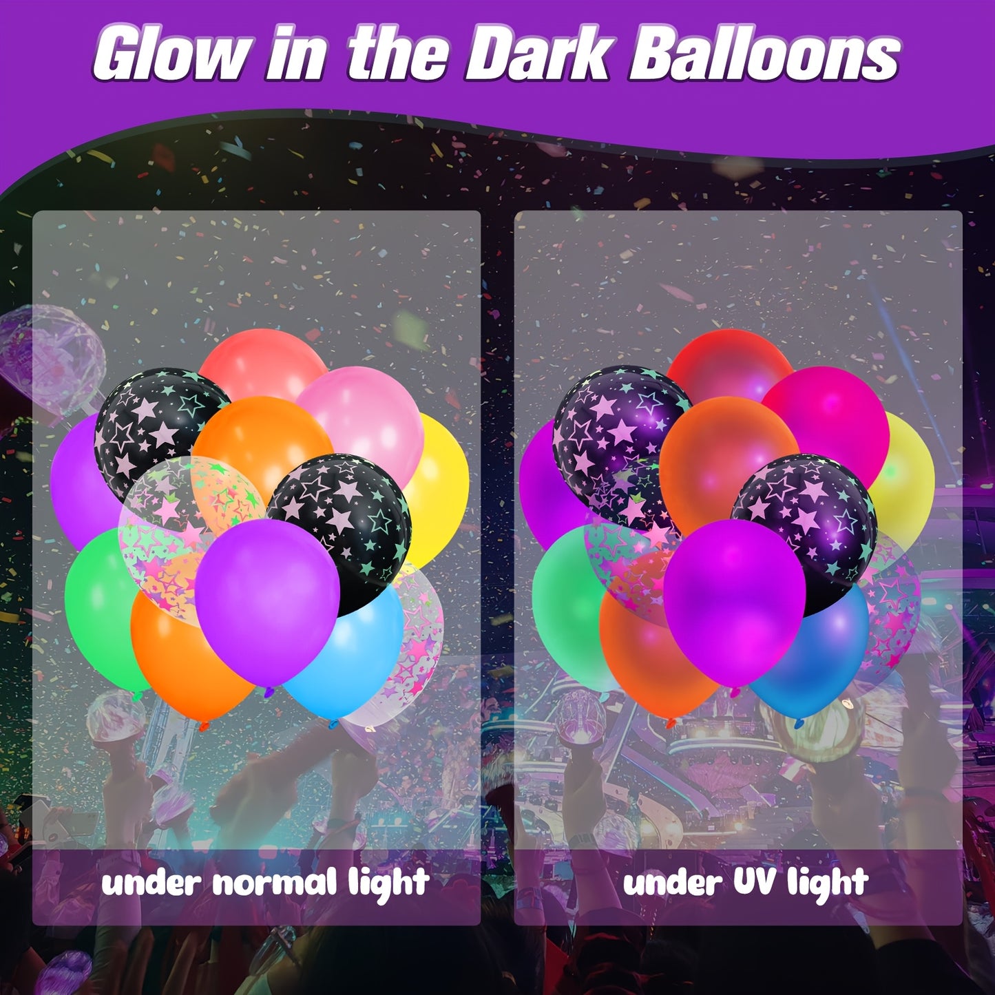 42pcs Glow Balloons Assorted, 12 Inches UV Neon Balloons With Neon Stars Glow In The Dark Balloons Party Fluorescent Balloons For Birthday Wedding Glow Party Supplies, Easter Decorations