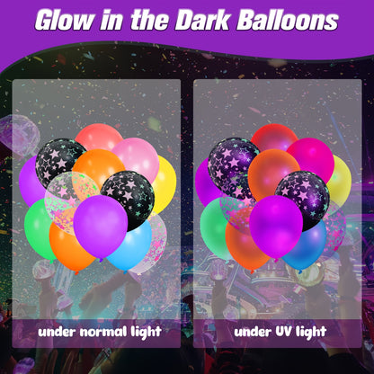 42pcs Glow Balloons Assorted, 12 Inches UV Neon Balloons With Neon Stars Glow In The Dark Balloons Party Fluorescent Balloons For Birthday Wedding Glow Party Supplies, Easter Decorations