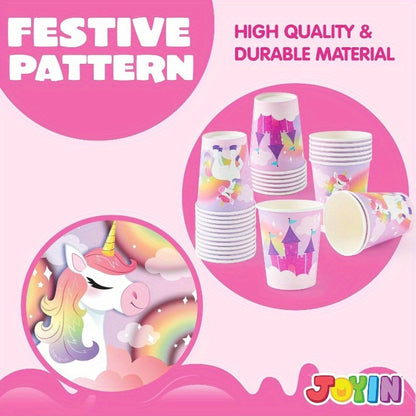 Unicorn Party Supplies 145 Pcs for 24 Guests – Disposable Tableware Set with Plates, Cups, Napkins, Cutlery & Happy Birthday Banner for Unicorn Theme Birthday Party Decorations