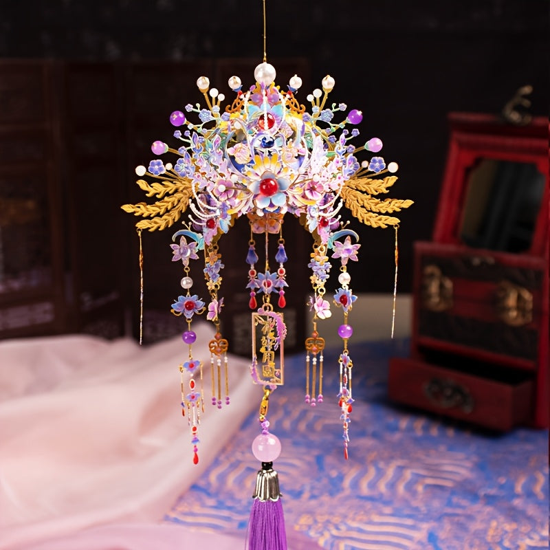 Elegant MU Small Phoenix Crown 3D Metal Puzzle - Vibrant Blue & Golden, Intricate Design with Beads & Tassels - Ideal Birthday or Christmas Gift for Boyfriend or Girlfriend