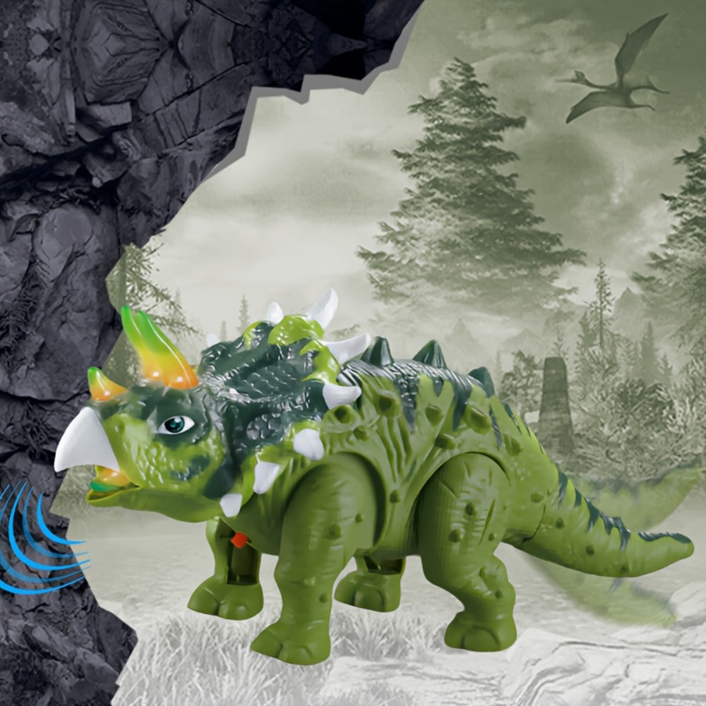 Triceratops Dinosaur Toy That Walks, Lights Up & Roars – Electric Dino Toy for Boys & Girls, Birthday Halloween Christmas Gift, Green / Gray