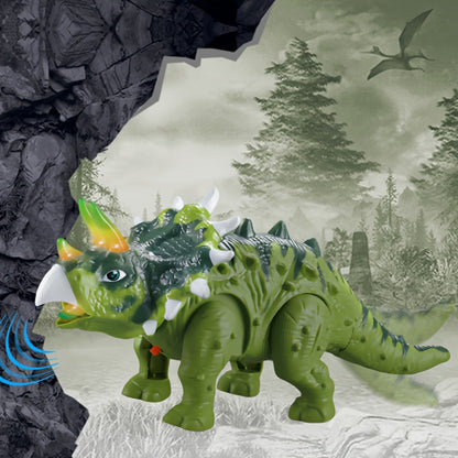 Triceratops Dinosaur Toy That Walks, Lights Up & Roars – Electric Dino Toy for Boys & Girls, Birthday Halloween Christmas Gift, Green / Gray