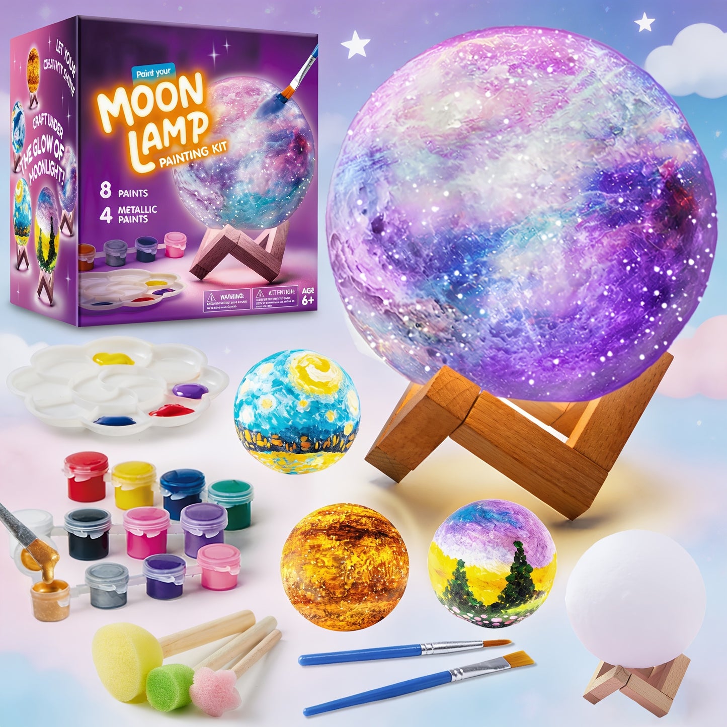 DIY 3D Moon Night Light Toy for Kids, Children's Painting Kit, Paint Your Own Moon Lamp Kit, Galaxy Lamp Arts And Crafts Kit, School Activities, Christmas Birthday Easter Gifts for Girls And Boys Age 6+