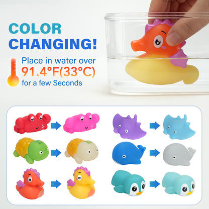 6pcs Color Changing Baby Bath Toys for Kids, No Hole Baby Tub Toys, Sea Animal Bathtub Shower Toys, Christmas gifts