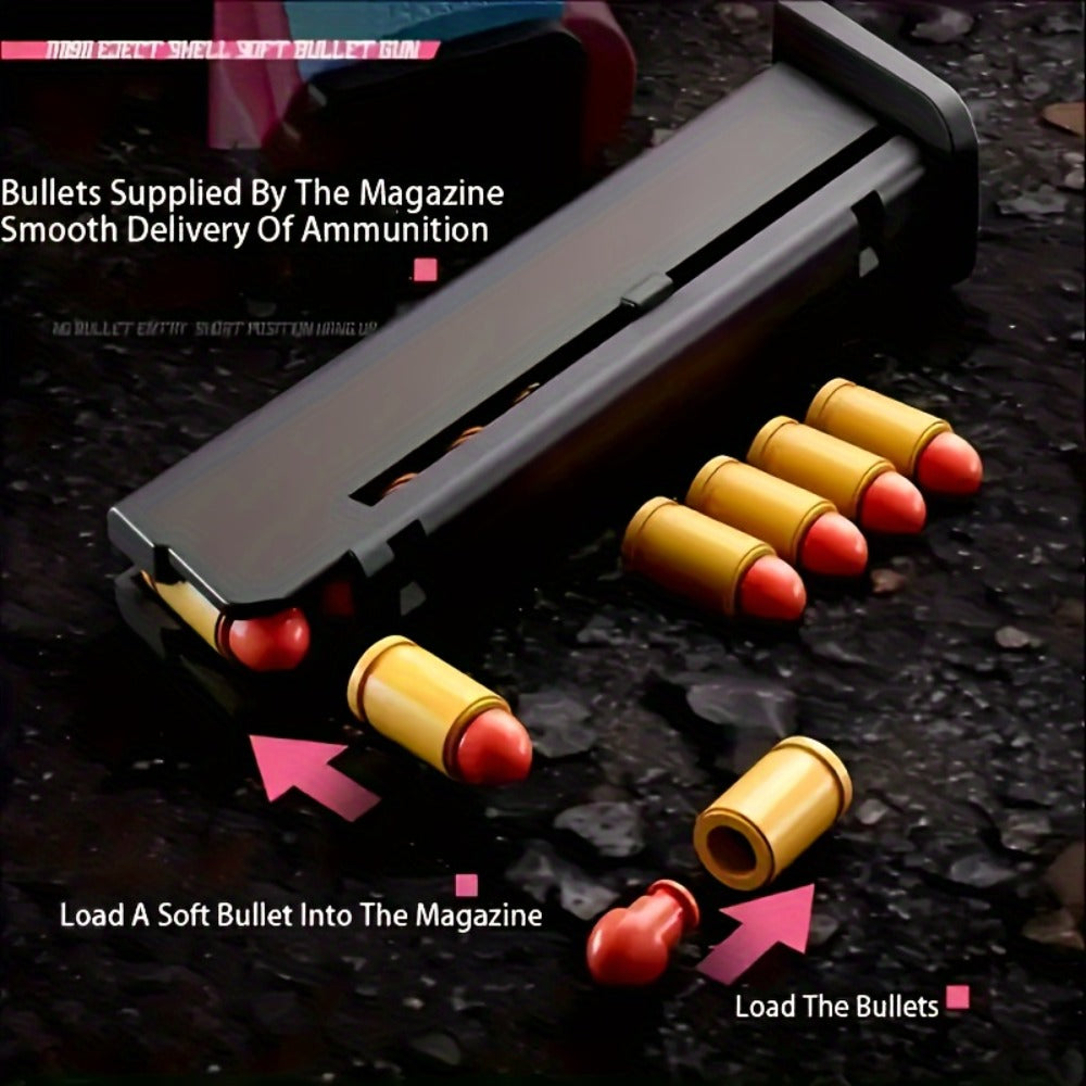 Cool Toy Gun with 120 Soft Bullet Shells & Ejecting Shells System - Semi-Automatic Rapid-Fire Pistol Suitable for Boys, 2 Magazines & 12 Shells/Bullets for Indoor/Outdoor Shooting Games, Birthday Gifts for (Fake Gun for Role Play)