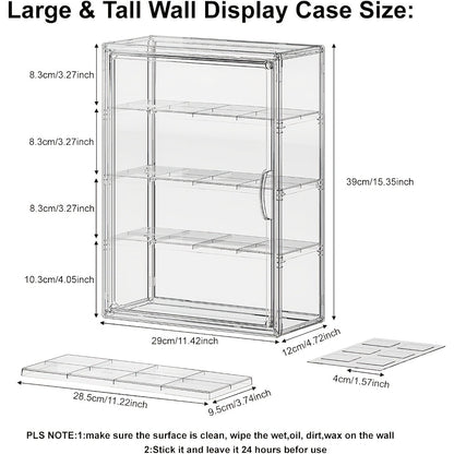 Acrylic Display Case Wall Mounted 4 Tiers – Clear Figure Display Cabinet with 3 Adjustable Dividers, Magnetic Door & Dust-Proof Design for Action Figures, Collectibles, Funko Pop, Toys & Models