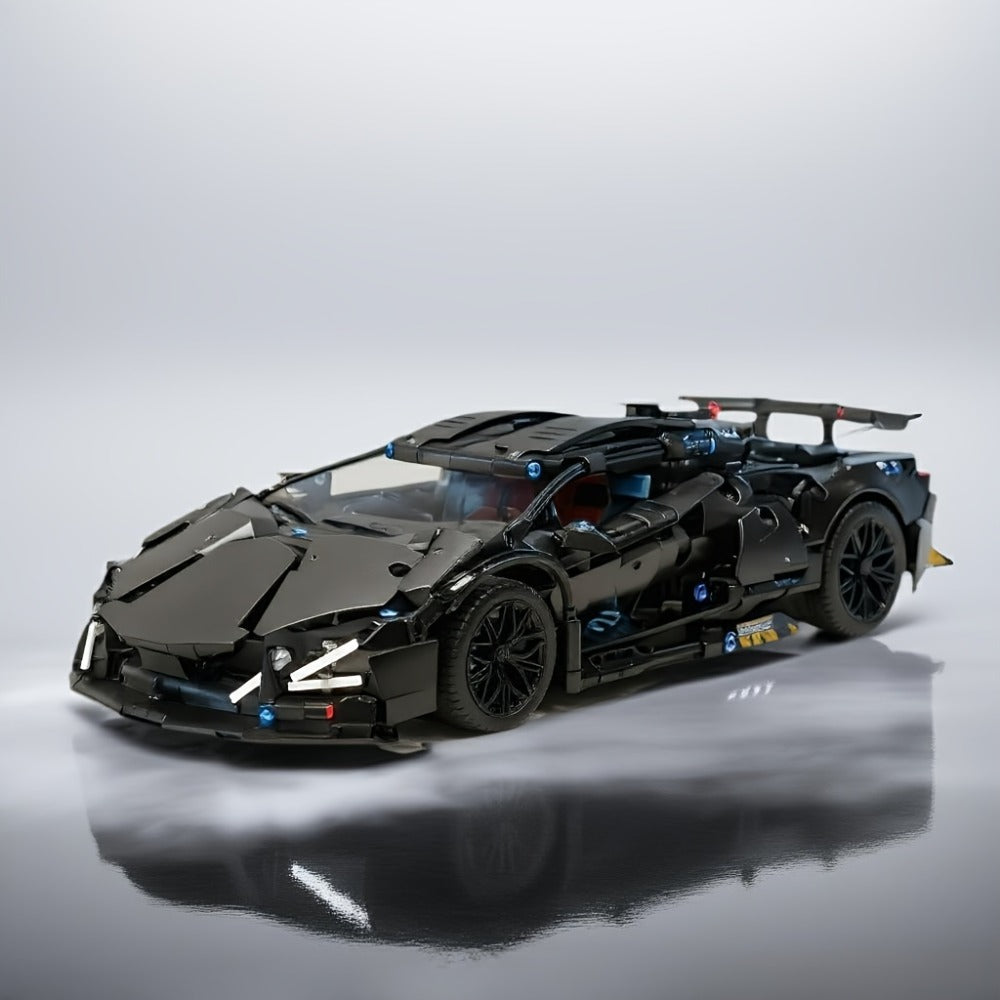 Black Supercar Building Blocks Set 1288 Pcs Limited Edition – Openable Hood & Trunk Functional Headlights Realistic Engine, Advanced Assembly Model Kit for Adults & Teens, Birthday Christmas Gift