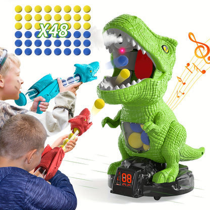 Dinosaur Shooting Game Toy with 12 Bullets Googles And 1 Launcher/ 48 Bullets Googles And 2 Launchers, Movable Dino Shooting Toy with Sound Light And Spray Boys Toys for 3 Ages And Up