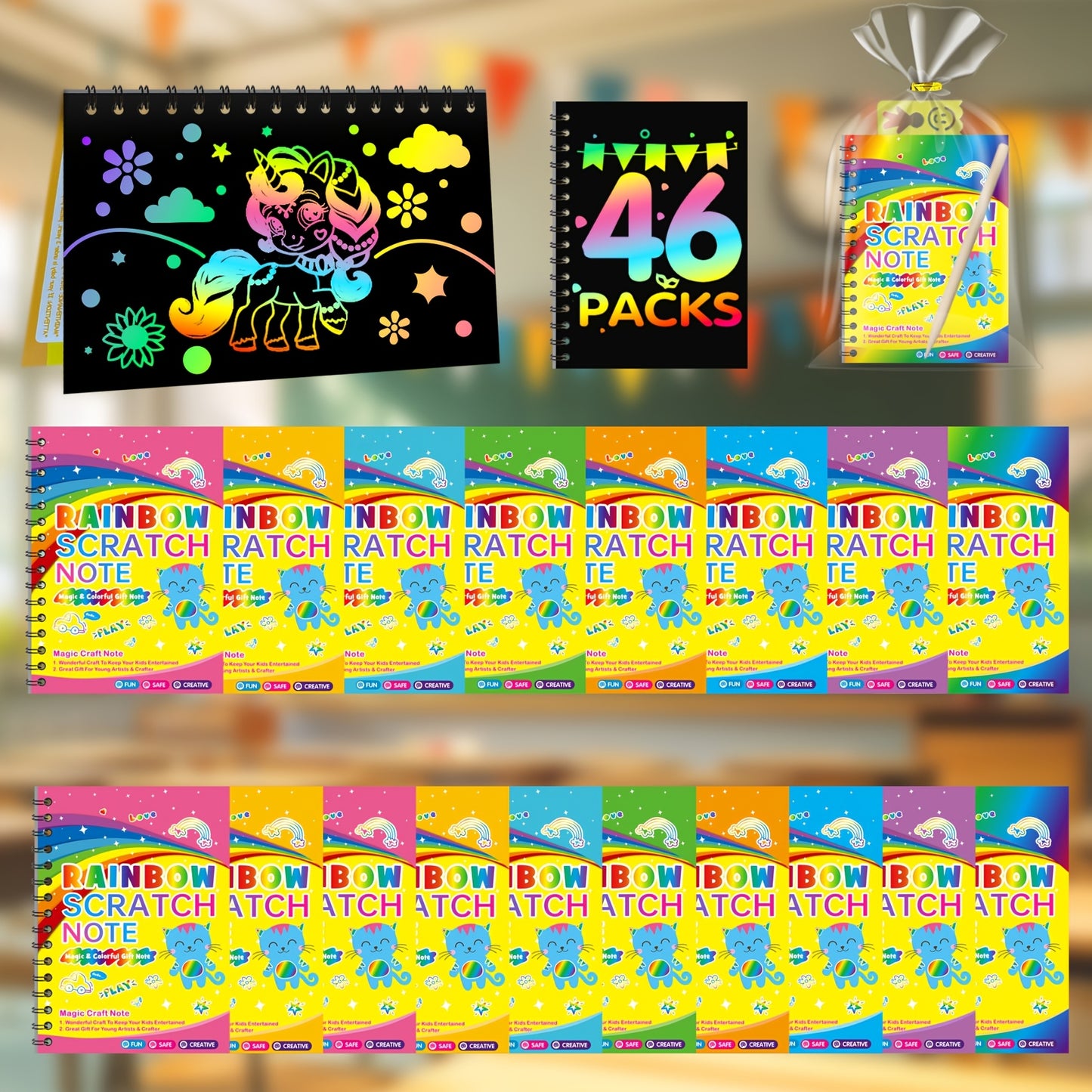 Rainbow Scratch Party Favors Kids: Birthday Gifts Toy Bulk Scratch Art Notebook 48 Pack Scratch Paper Birthday Party Favor Girls Boys Art Craft Kit Scratch Pads Classroom Prizes