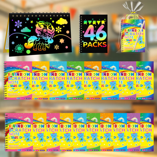 Rainbow Scratch Party Favors Kids: Birthday Gifts Toy Bulk Scratch Art Notebook 48 Pack Scratch Paper Birthday Party Favor Girls Boys Art Craft Kit Scratch Pads Classroom Prizes