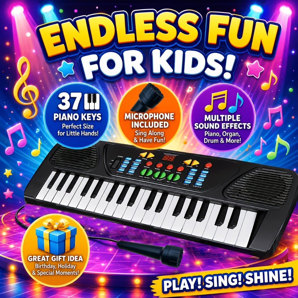 37 Keys Kids Keyboard Piano With Microphone, Portable Electronic Piano, Educational Musical Instrument Toy For Beginners, Birthday Gift For Boys Girls 3-12 Years Old